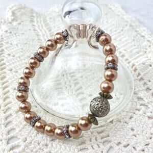 Faux Champagne Pearl Silver Stretch Bracelet